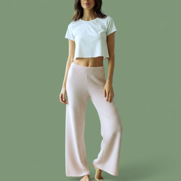 Sincerely Jules Wide Leg Boho Beach Pants Cream Chunky Thermal Knit Cotton XS - Picture 1 of 16